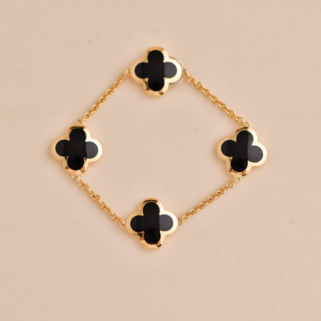 Preowned Van Cleef Pure Alhambra Black Onyx 18K Yellow Gold Bracelet