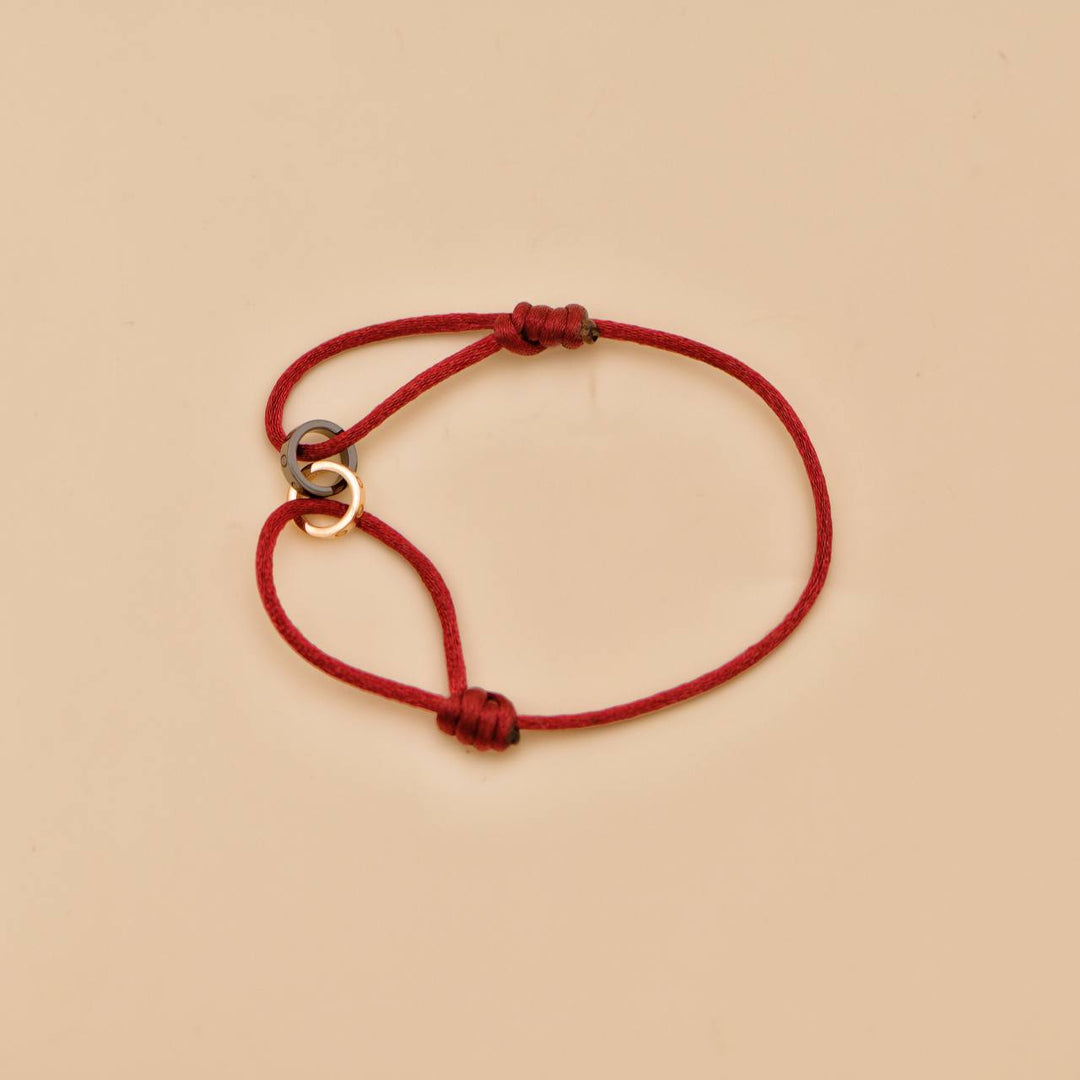Preloved Cartier Love Diamond 18k Gold Sèvres Porcelain Red Cord Bracelet