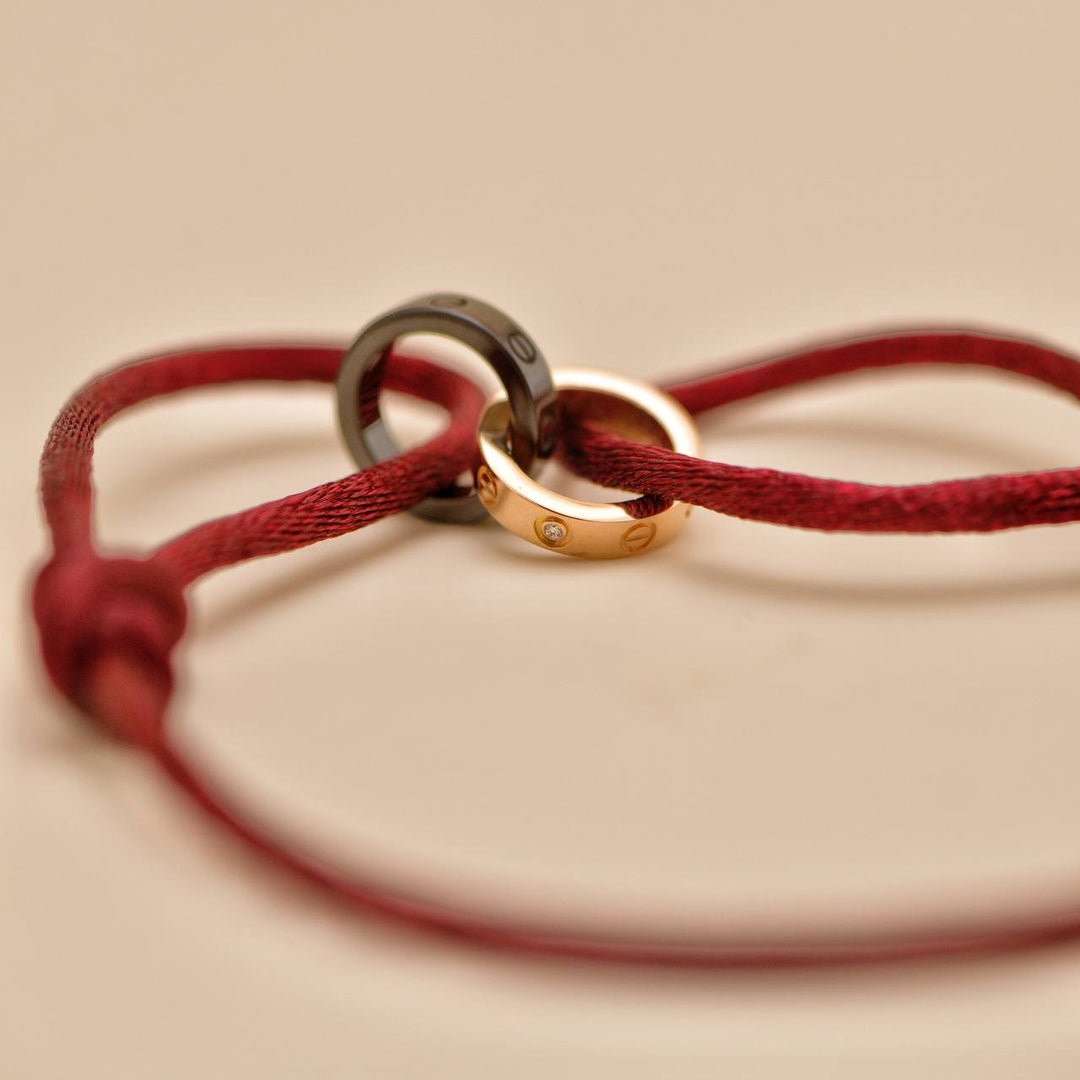 Second Hand Cartier Love Diamond 18k Gold Sèvres Porcelain Cord Bracelet