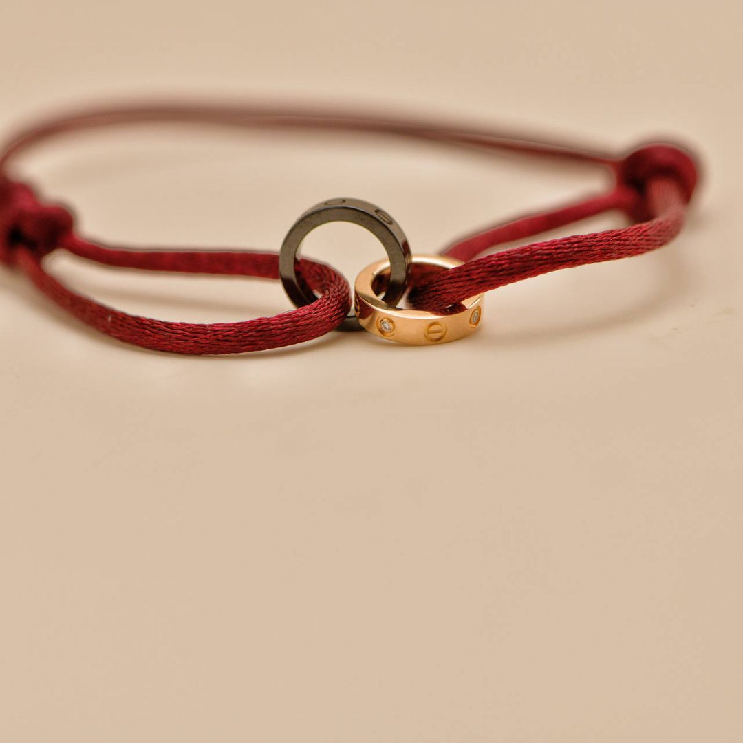 Preowned Cartier Love Diamond 18k Yellow Gold Sèvres Porcelain Cord Bracelet