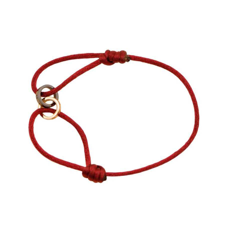 Preloved Cartier Love Diamond 18k Yellow Gold Sèvres Porcelain Red Cord Bracelet