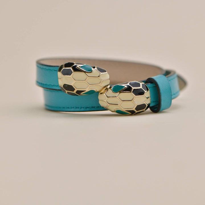 Bvlgari Serpenti Forever Enamel Turquoise Blue Leather Bracelet Size S