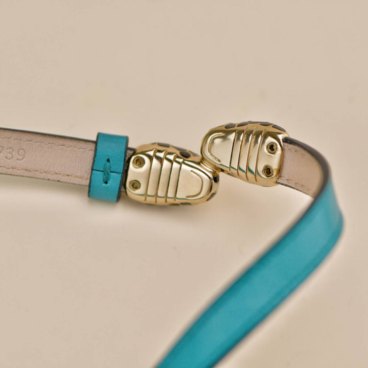 Bvlgari Serpenti Forever Enamel Turquoise Blue Leather Bracelet Size S