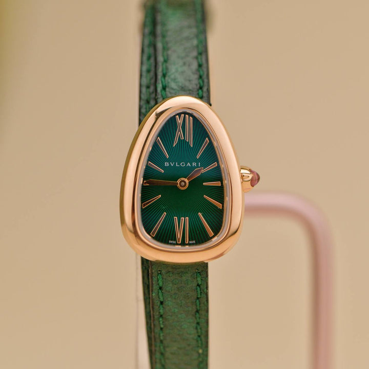 Second Hand Bvlgari Serpenti Twist Green 18k Rose Gold Wristwatch