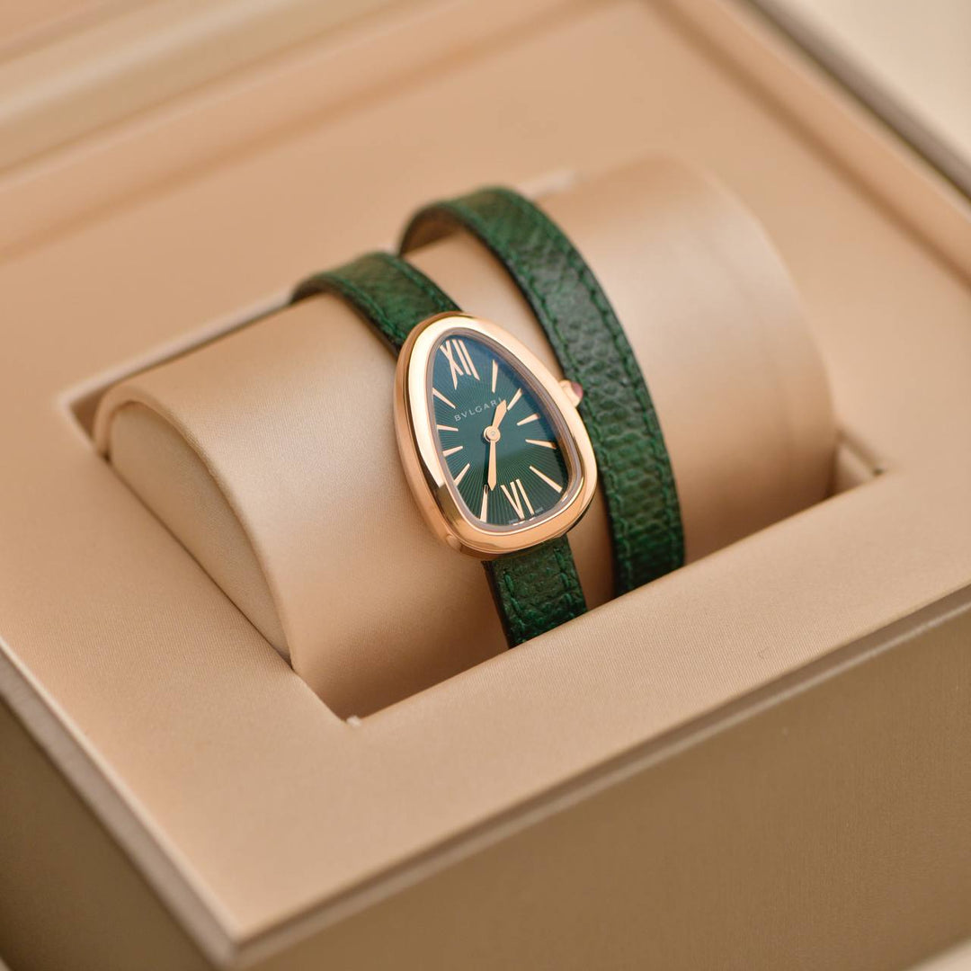 Preloved Bvlgari Serpenti Twist Green 18k Rose Gold Wristwatch