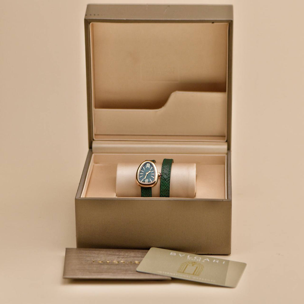 Preowned Bvlgari Serpenti Twist Green 18k Rose Gold Quartz Wristwatch