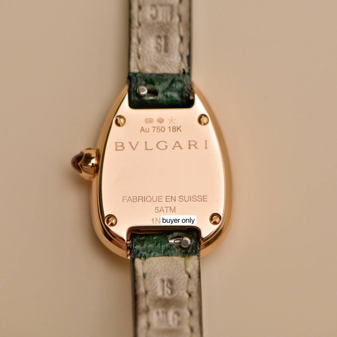 Preloved Bvlgari Serpenti Twist 18k Rose Gold Green Leather Quartz Wristwatch