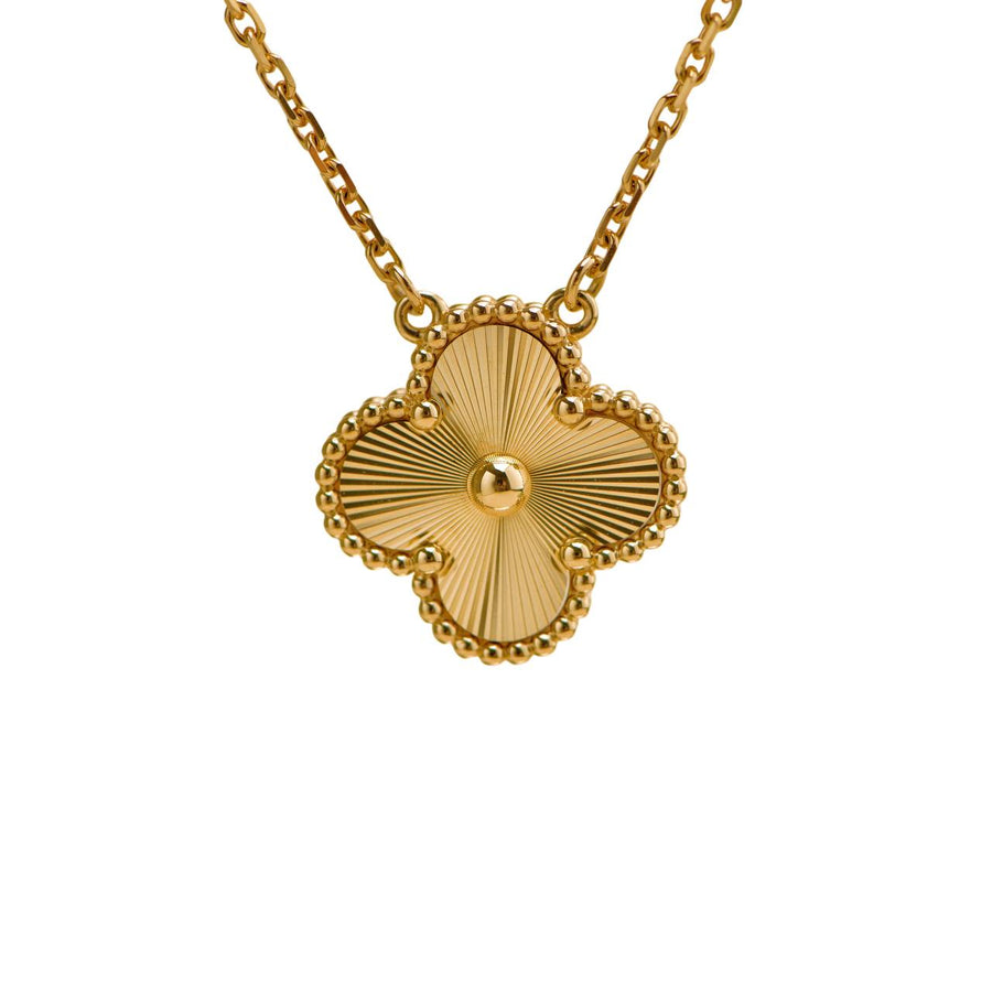 Preloved Van Cleef & Arpels Vintage Alhambra Guilloché 18K Yellow Gold Pendant Necklace