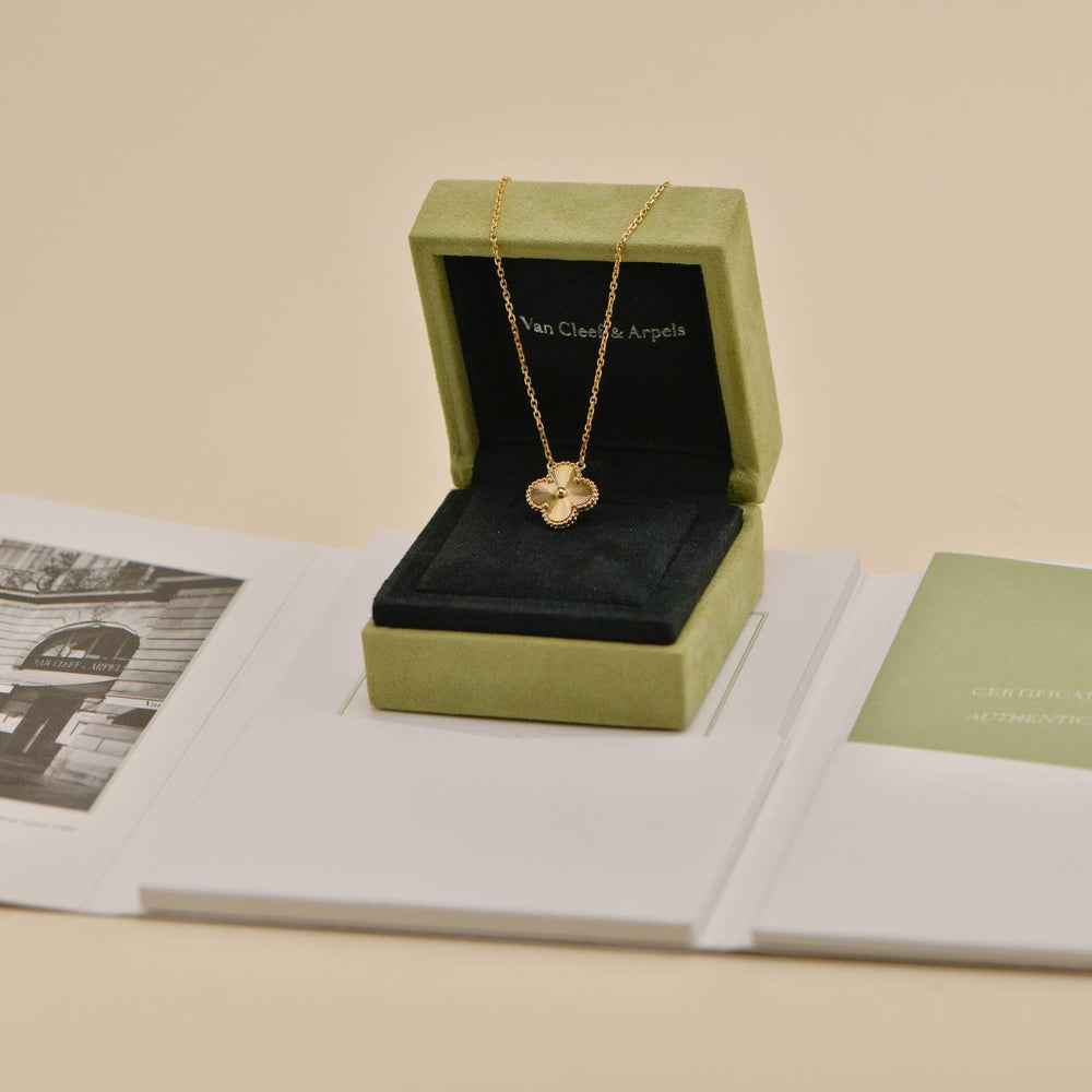 Preowned Van Cleef & Arpels Vintage Alhambra Guilloché 18K Yellow Gold Pendant Necklace