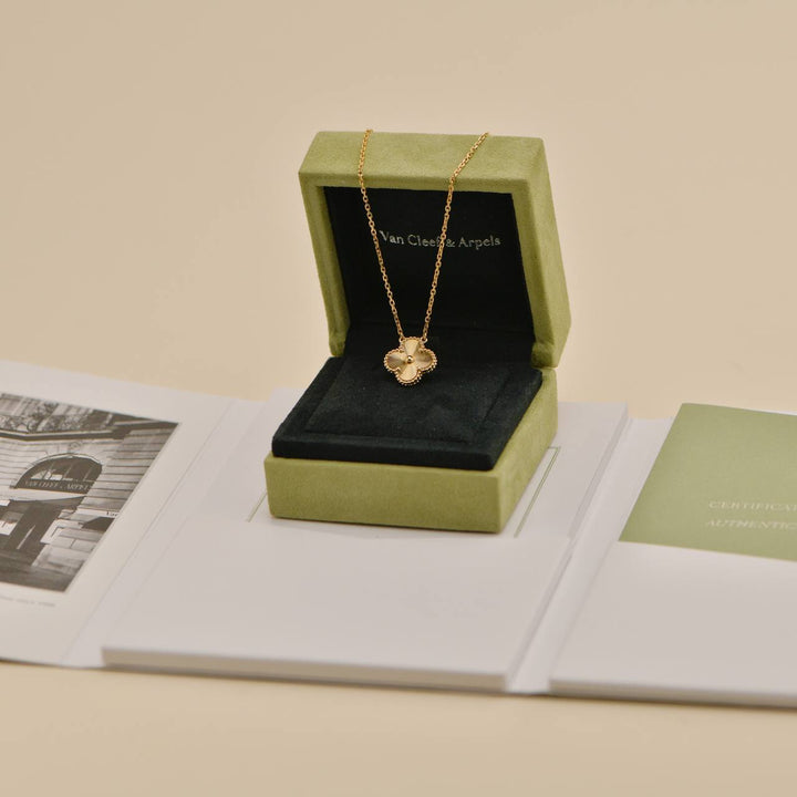 Preowned Van Cleef & Arpels Vintage Alhambra Guilloché 18K Yellow Gold Pendant Necklace