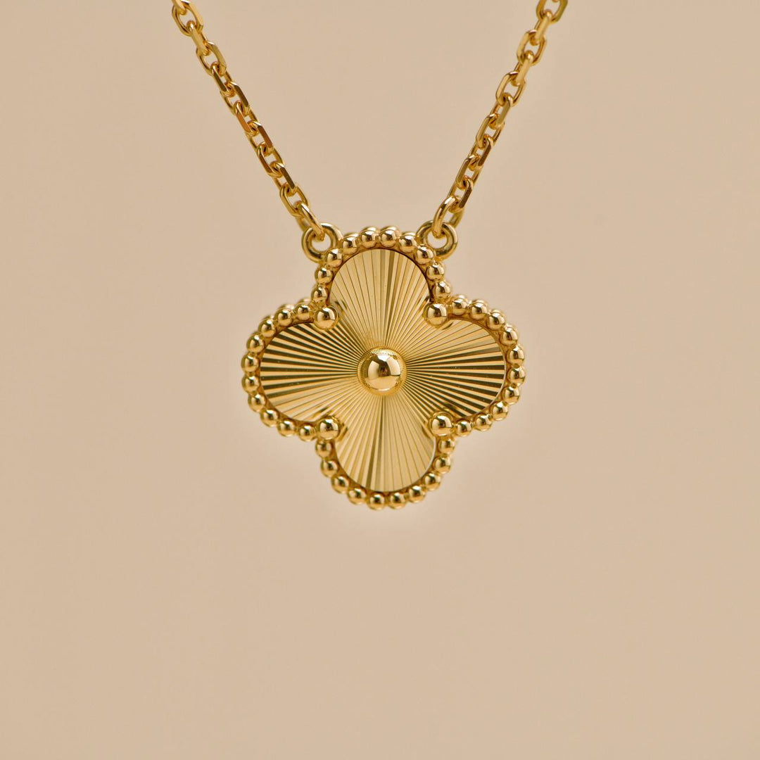 Preowned Van Cleef Vintage Alhambra Guilloché 18K Yellow Gold Pendant Necklace