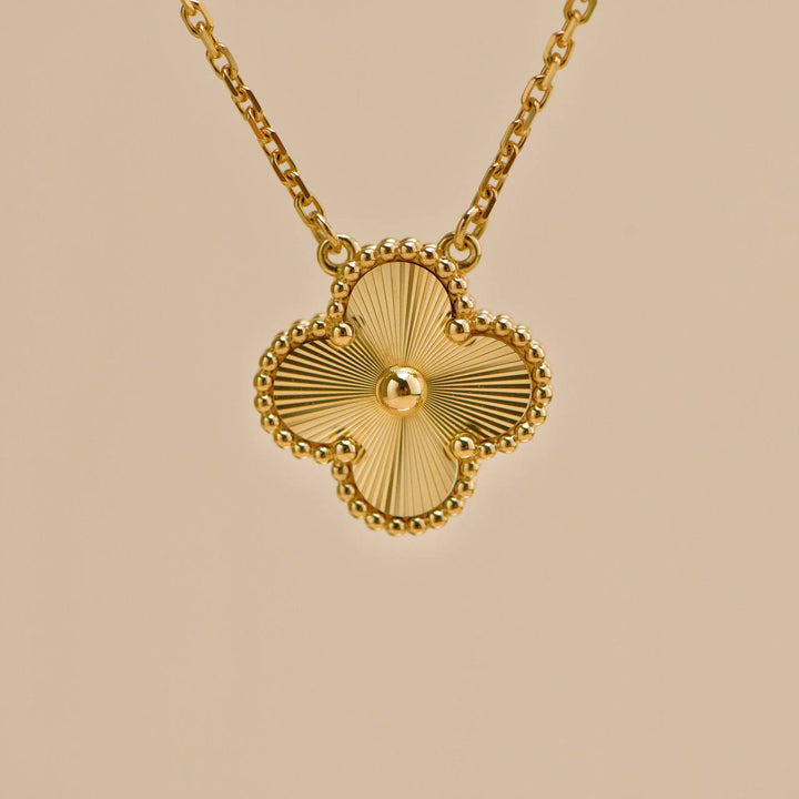 Preowned Van Cleef Vintage Alhambra Guilloché 18K Yellow Gold Pendant Necklace