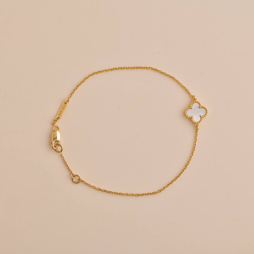 Preloved Van Cleef Sweet Alhambra Mother of Pearl 18K Yellow Gold Bracelet