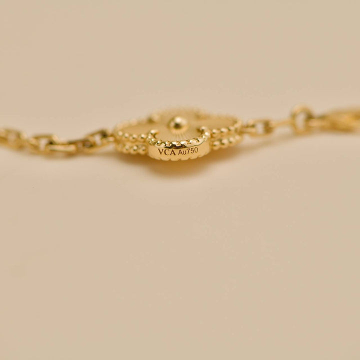 Preowned VCA Vintage Alhambra Guilloché 5 Motifs 18K Yellow Gold Bracelet