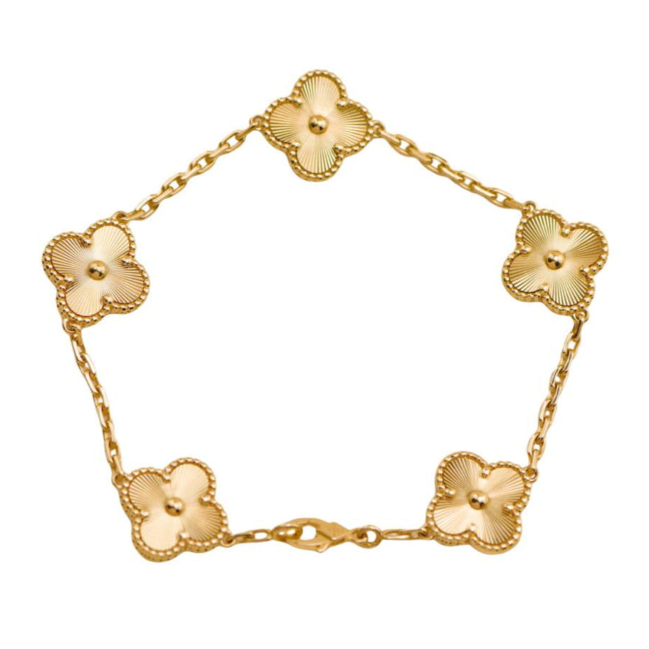 Preloved Van Cleef & Arpels Vintage Alhambra Guilloché 5 Motifs 18K Yellow Gold Bracelet