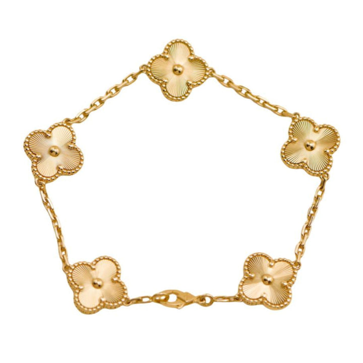 Preloved Van Cleef & Arpels Vintage Alhambra Guilloché 5 Motifs 18K Yellow Gold Bracelet