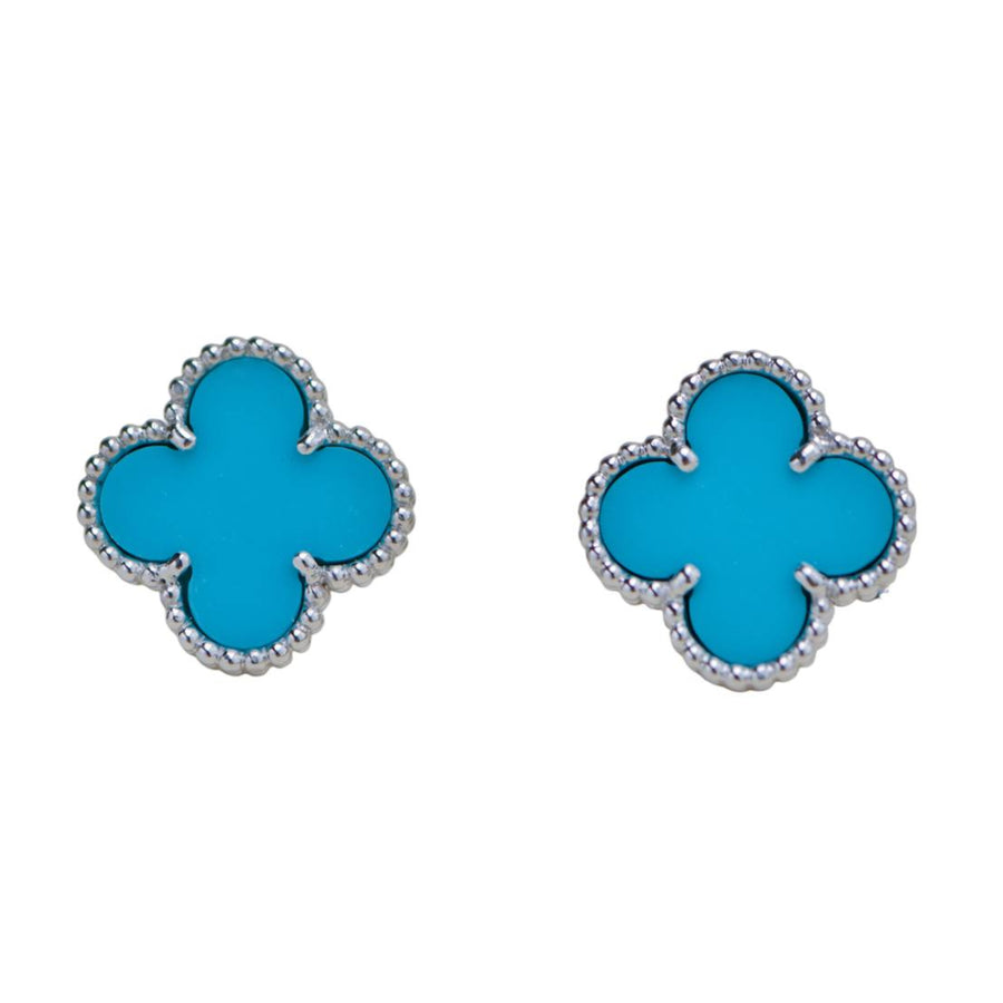 Preloved Van Cleef & Arpels Vintage Alhambra Turquoise 18K White Gold Stud Earrings