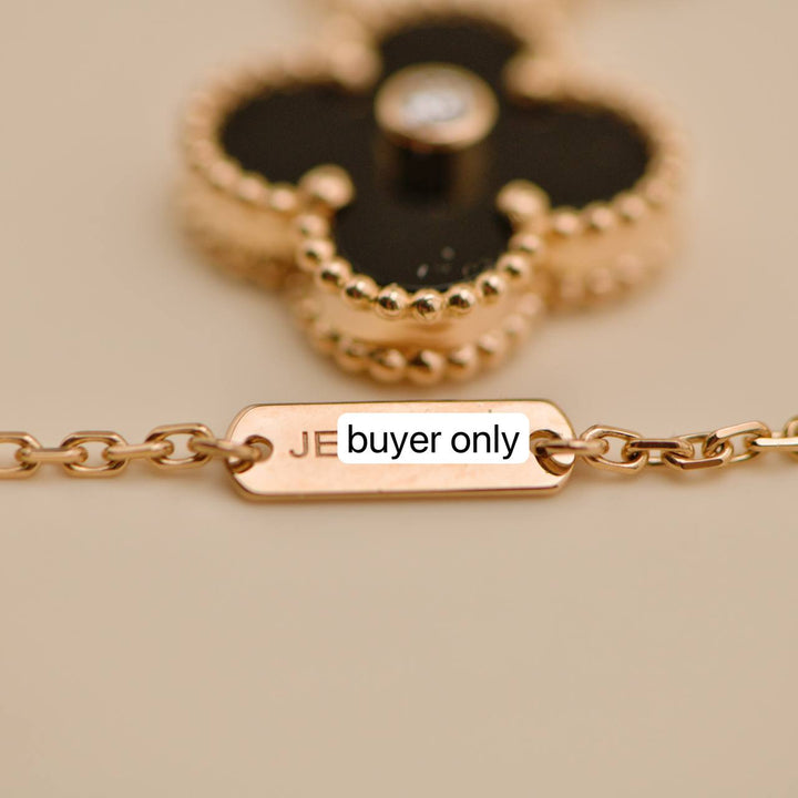 Preowned Van Cleef Vintage Alhambra Onyx 18K Rose Gold 2016 Holiday Pendant Necklace