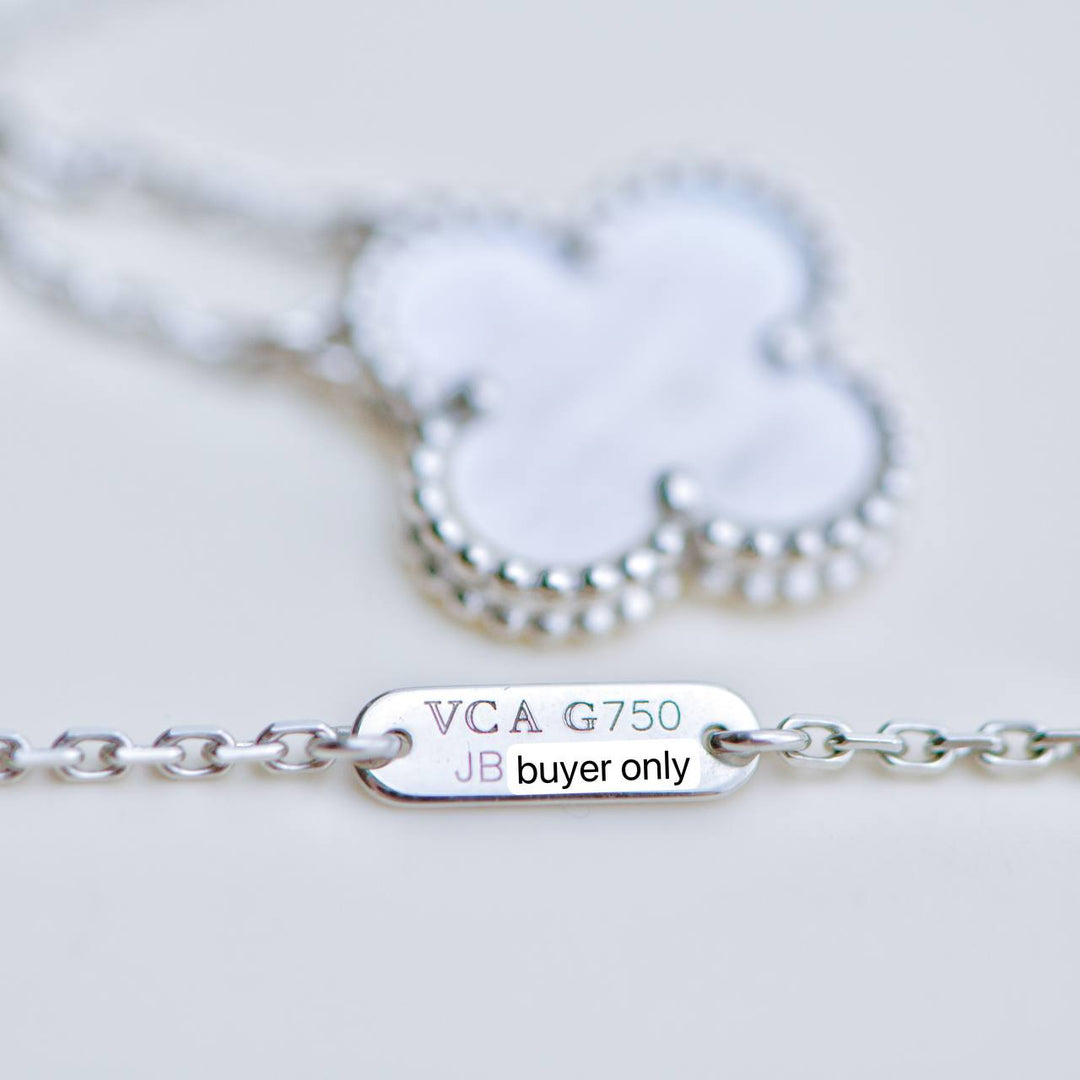 Second Hand Van Cleef Vintage Alhambra Mother of Pearl 18K White Gold Pendant Necklace
