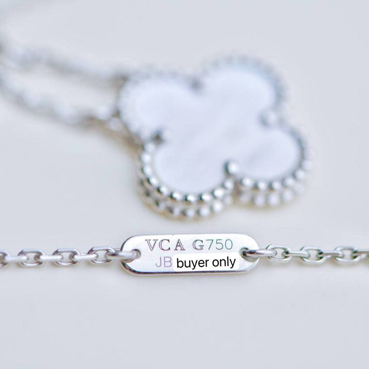 Second Hand Van Cleef Vintage Alhambra Mother of Pearl 18K White Gold Pendant Necklace