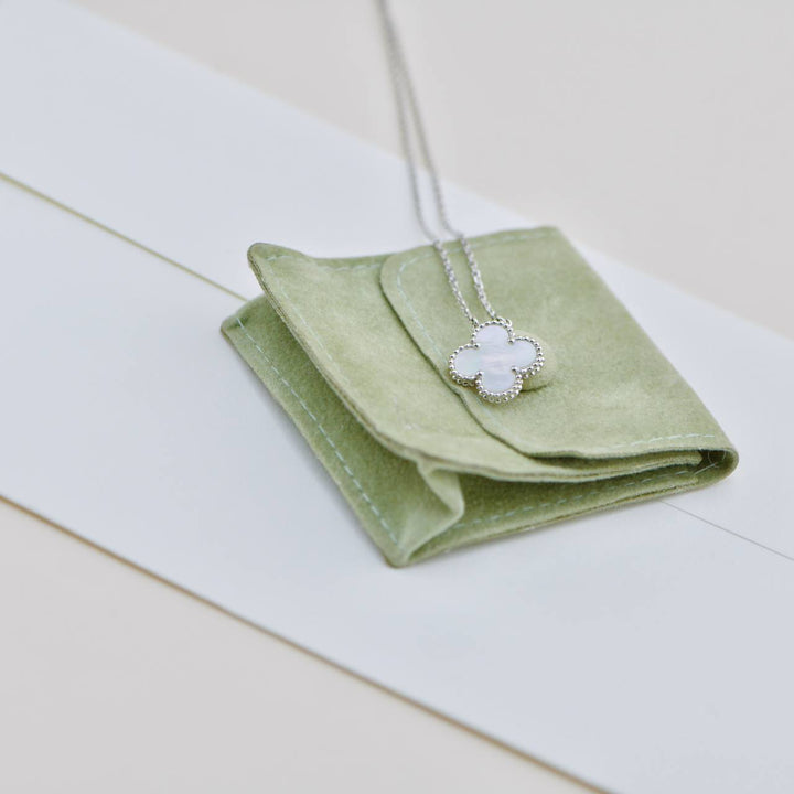 Preowned Van Cleef & Arpels Vintage Alhambra Mother of Pearl 18K White Gold Pendant Necklace