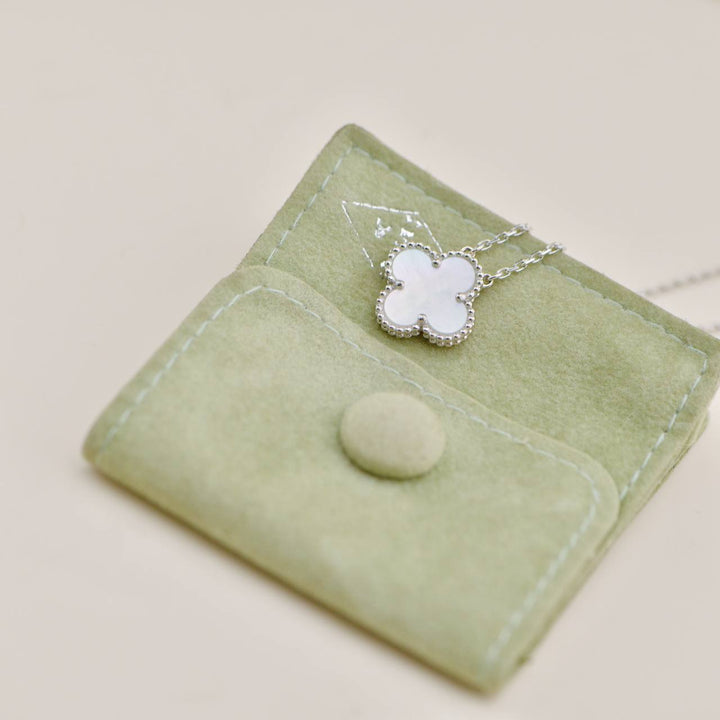 Second Hand Van Cleef & Arpels Vintage Alhambra Mother of Pearl 18K White Gold Pendant Necklace