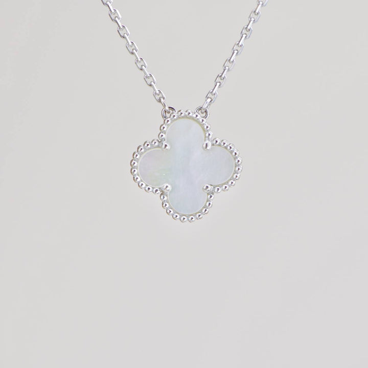 Preloved Van Cleef Vintage Alhambra Mother of Pearl 18K White Gold Pendant Necklace
