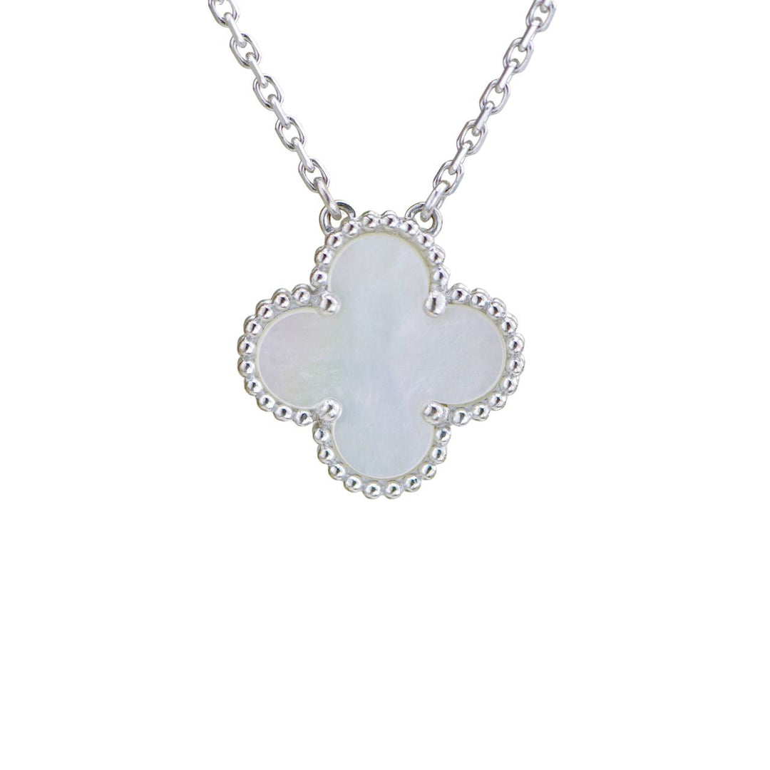 Preloved Van Cleef & Arpels Vintage Alhambra Mother of Pearl 18K White Gold Pendant Necklace