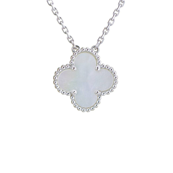 Preloved Van Cleef & Arpels Vintage Alhambra Mother of Pearl 18K White Gold Pendant Necklace