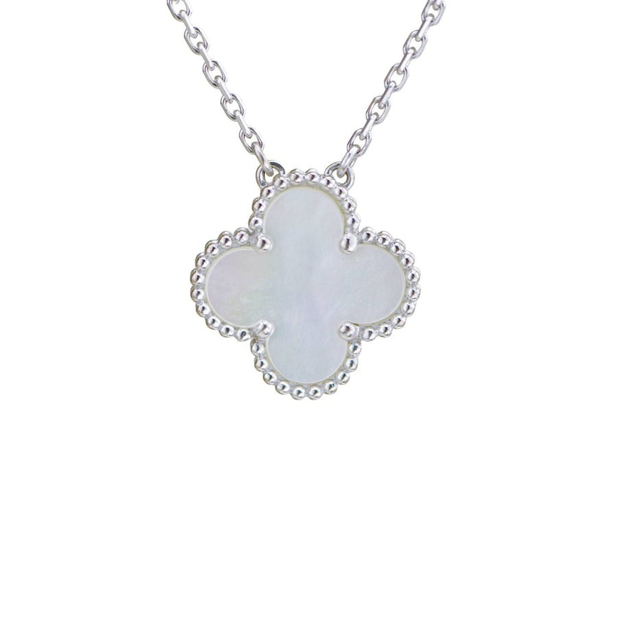 Preloved Van Cleef & Arpels Vintage Alhambra Mother of Pearl 18K White Gold Pendant Necklace