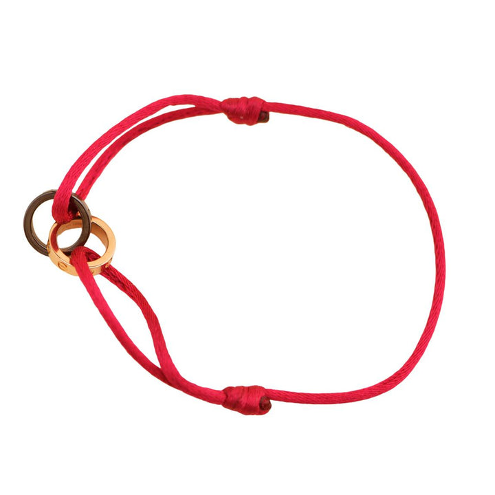 Preloved Cartier Love 4 Diamond 18K Rose Gold Sevres Porcelain Red Silk Cord Bracelet