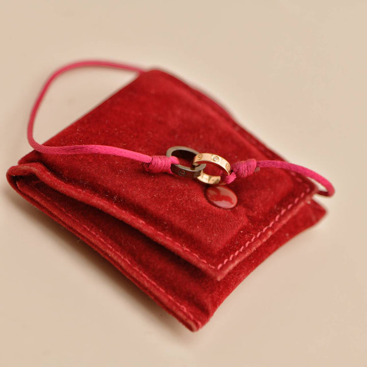 Second Hand Cartier Love 4 Diamond 18K Rose Gold Sevres Porcelain Red Silk Cord Bracelet