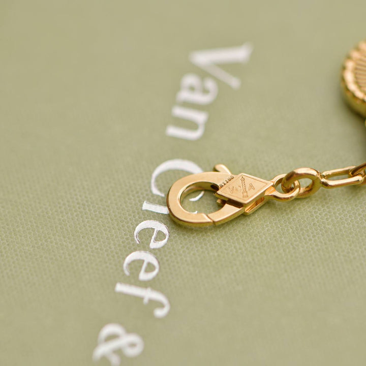 Second Hand Van Cleef Vintage Alhambra Guilloché 5 Motifs 18K Yellow Gold Bracelet
