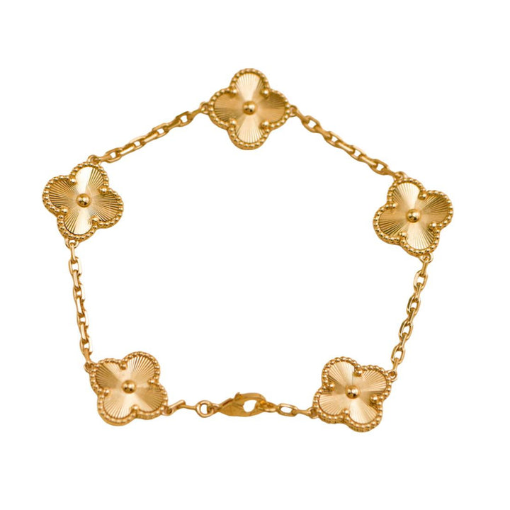Preloved Van Cleef & Arpels Vintage Alhambra Guilloché 5 Motifs 18K Yellow Gold Bracelet
