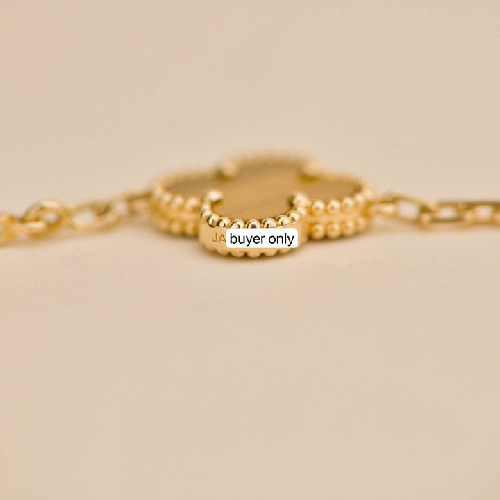 Preloved Van Cleef Vintage Alhambra Tiger's Eye 5 Motif 18K Yellow Gold Bracelet