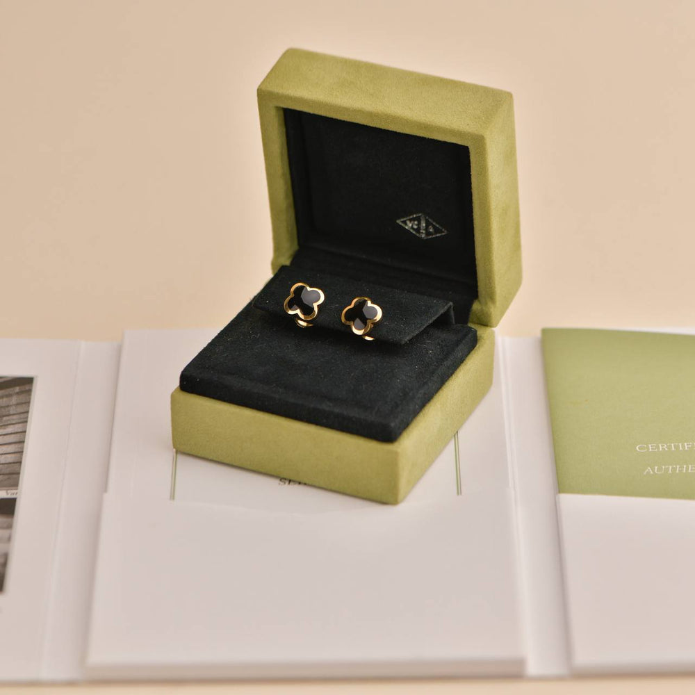 Preowned Van Cleef & Arpels Pure Alhambra Black Onyx 18K Yellow Gold Earrings