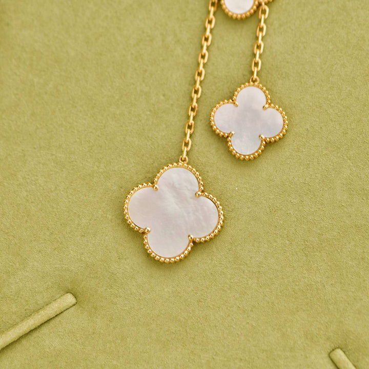 Preloved Van Cleef Magic Alhambra Mother of Pearl Yellow Gold Necklace
