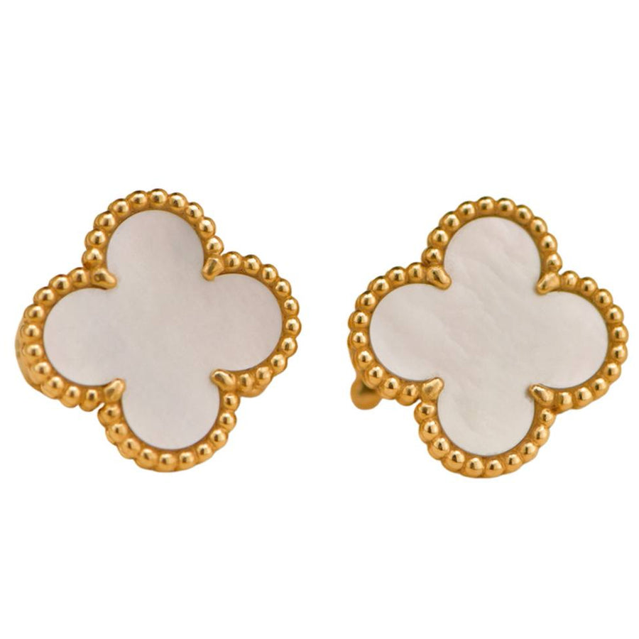 Preloved Van Cleef & Arpels Vintage Alhambra Mother of Pearl 18K Yellow Gold Earrings