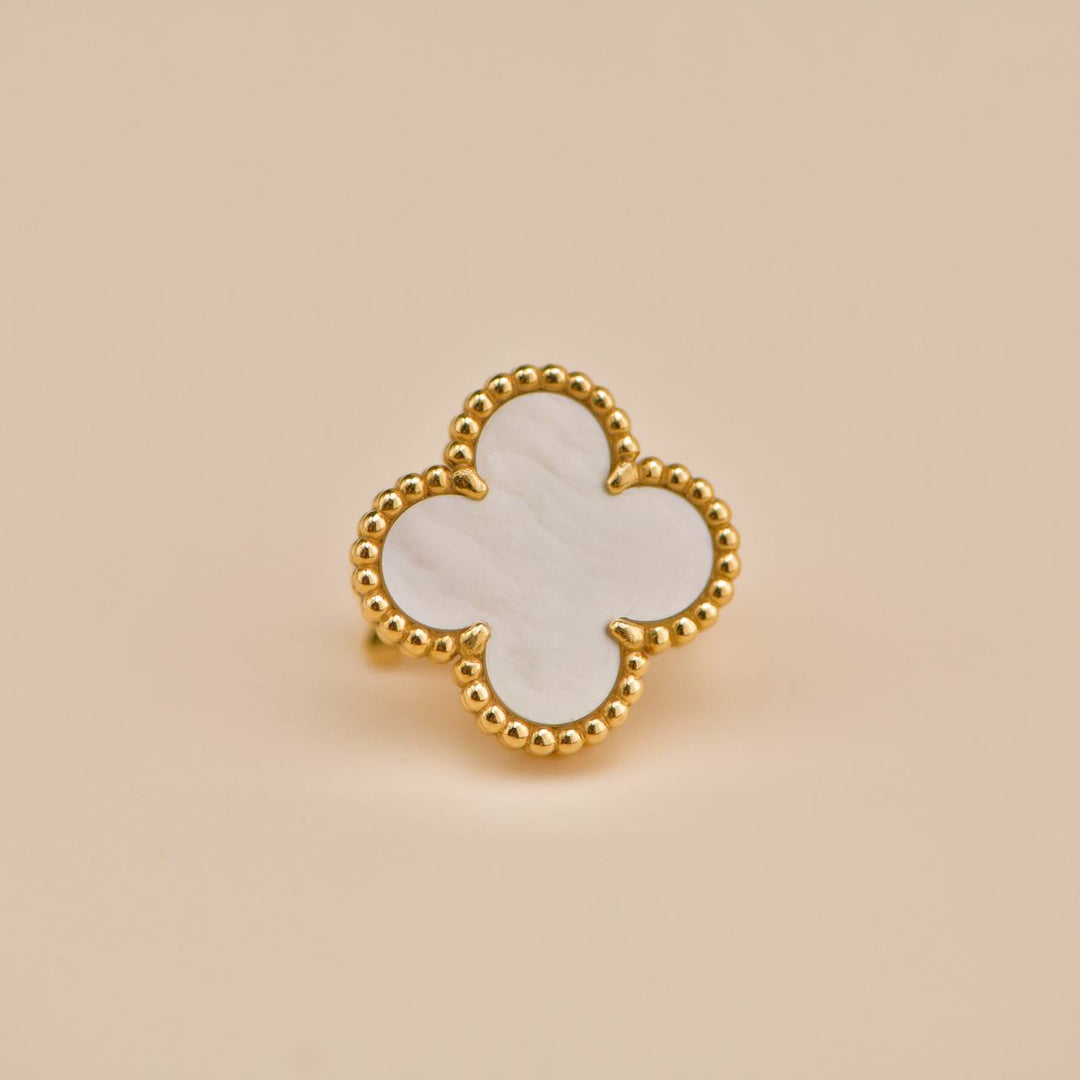 Preowned Van Cleef Vintage Alhambra Mother of Pearl 18K Yellow Gold Earrings