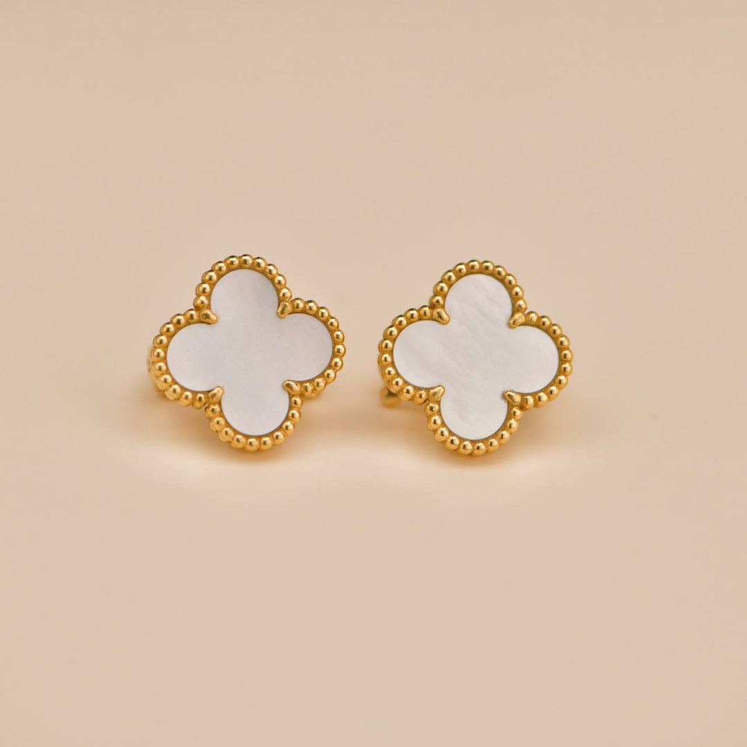 Second Hand Van Cleef Vintage Alhambra Mother of Pearl 18K Yellow Gold Earrings