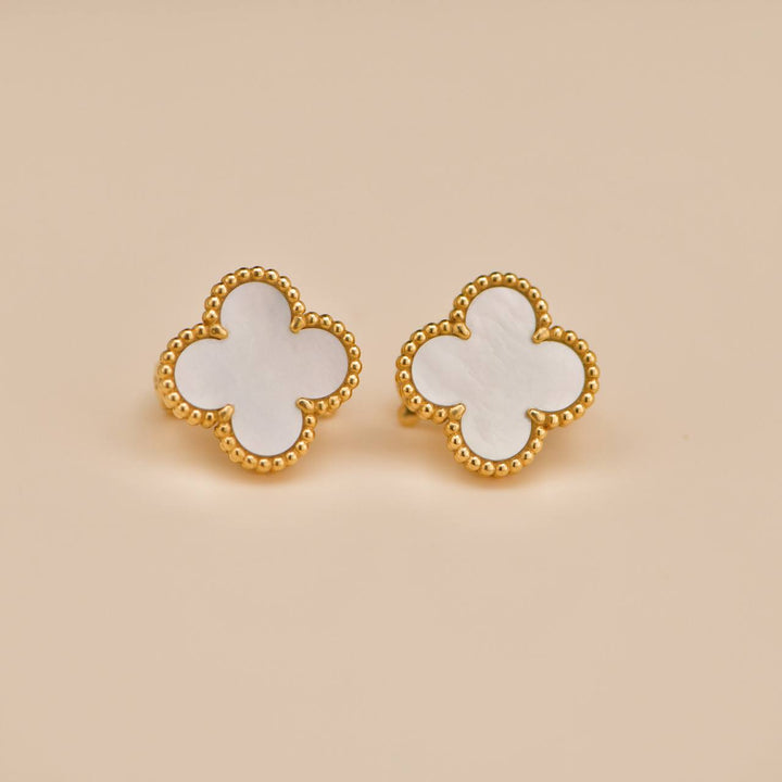 Second Hand Van Cleef Vintage Alhambra Mother of Pearl 18K Yellow Gold Earrings