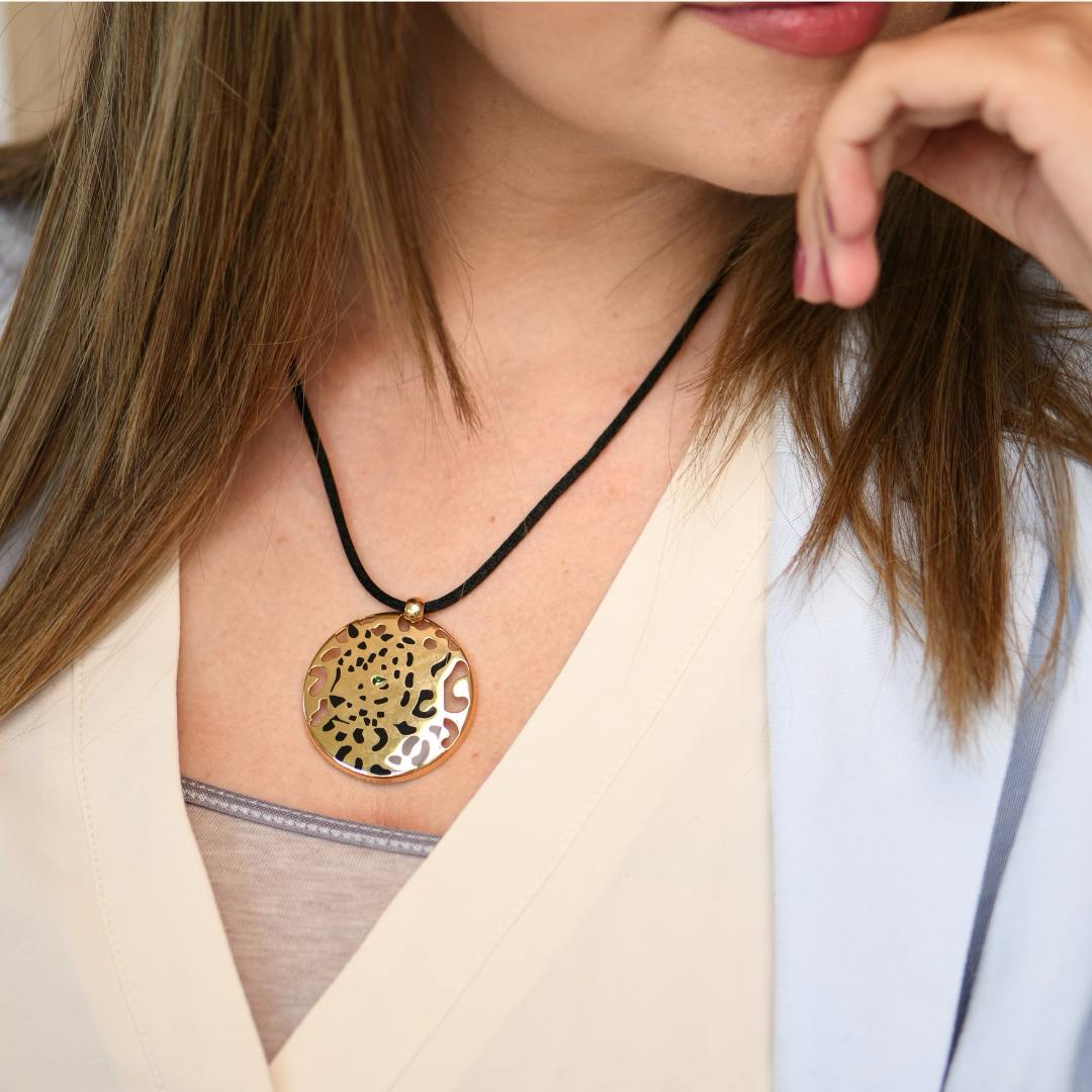 Cartier Panthère Enamel Tsavorite 18K Yellow Gold Cord Pendant Necklace