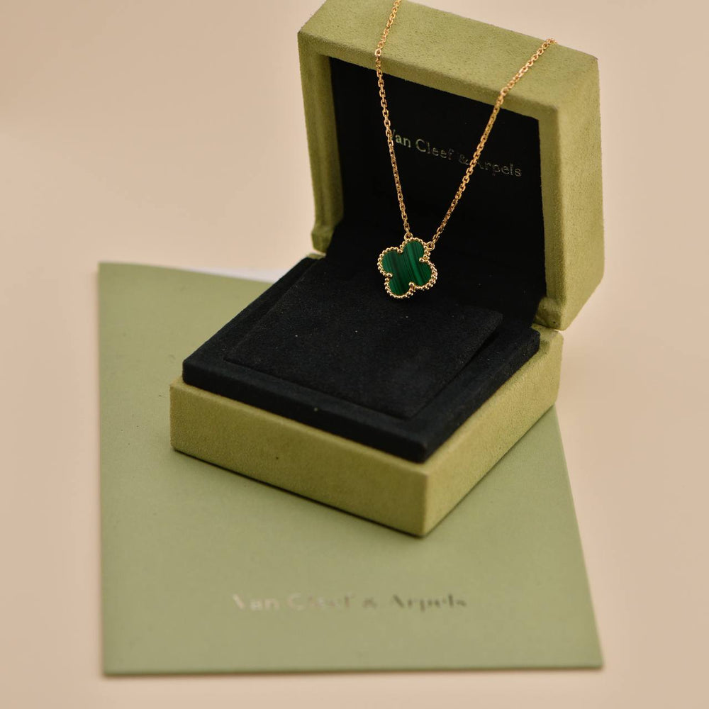 Preowned Van Cleef & Arpels Vintage Alhambra Malachite 18K Yellow Gold Pendant Necklace