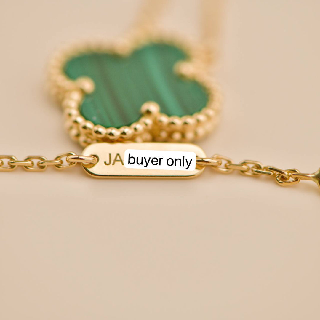 Second Hand Van Cleef Vintage Alhambra Malachite 18K Yellow Gold Pendant Necklace