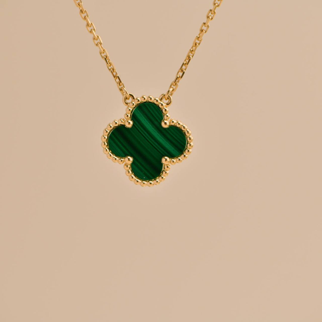 Preloved Van Cleef Vintage Alhambra Malachite 18K Yellow Gold Pendant Necklace