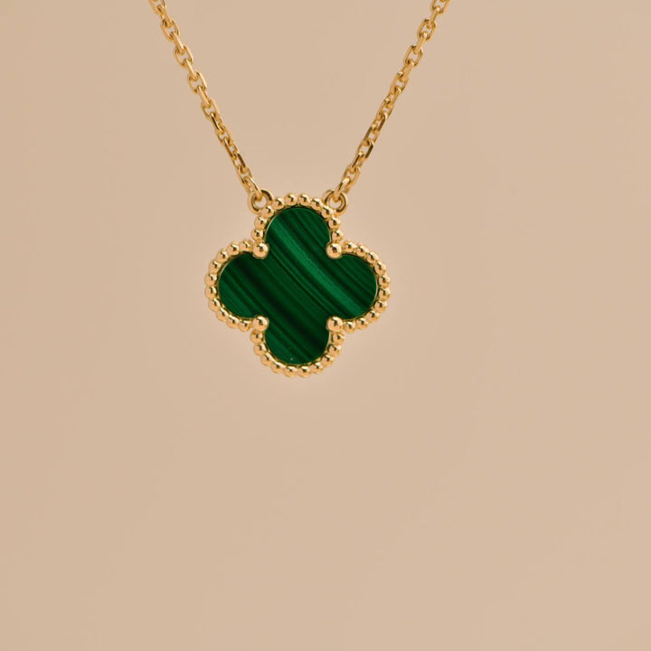 Preloved Van Cleef Vintage Alhambra Malachite 18K Yellow Gold Pendant Necklace