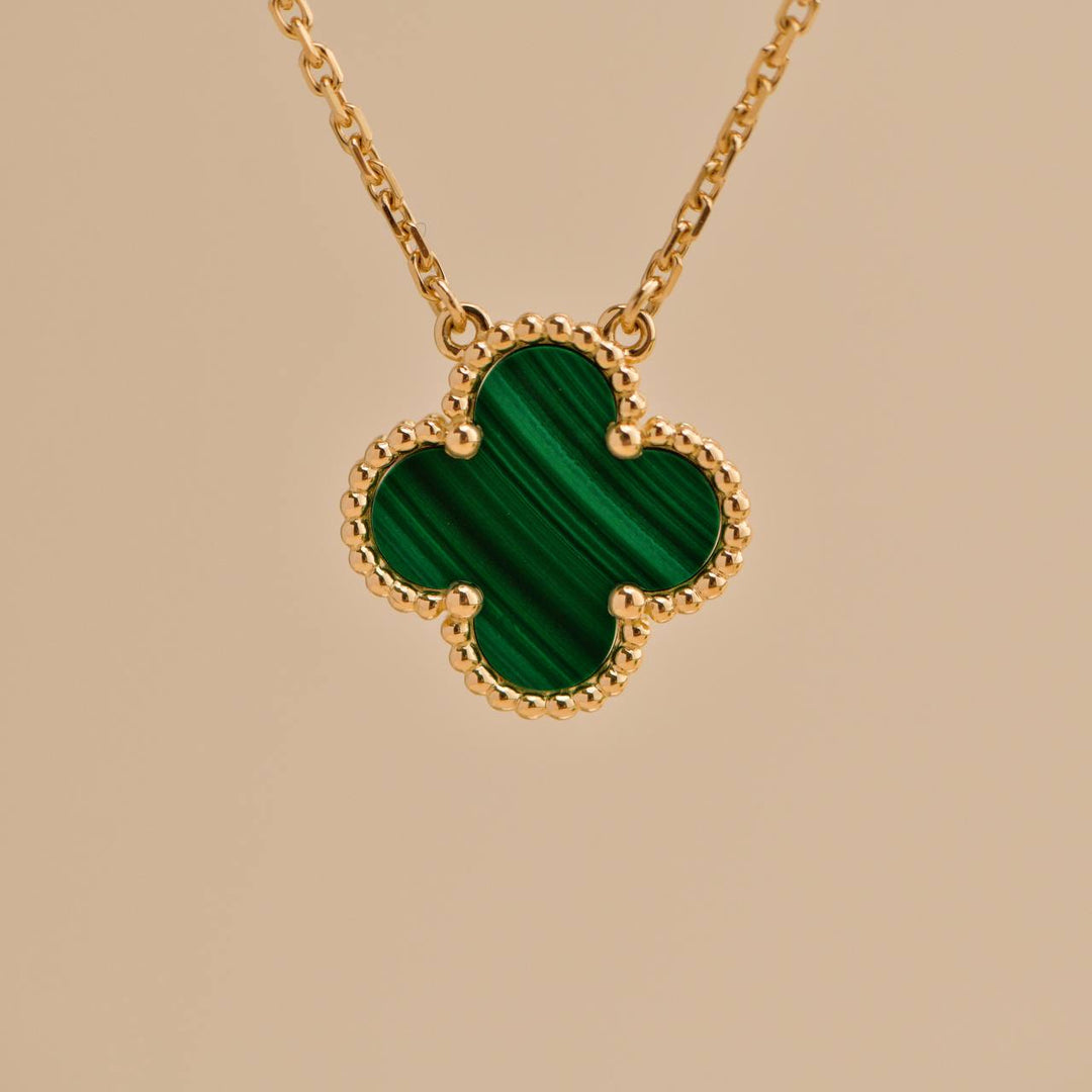 Used Van Cleef & Arpels Vintage Alhambra Malachite 18K Yellow Gold Pendant Necklace