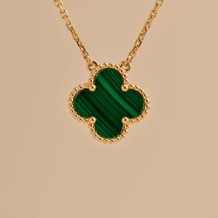Used Van Cleef & Arpels Vintage Alhambra Malachite 18K Yellow Gold Pendant Necklace
