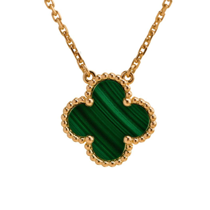 Preloved Van Cleef & Arpels Vintage Alhambra Malachite 18K Yellow Gold Pendant Necklace