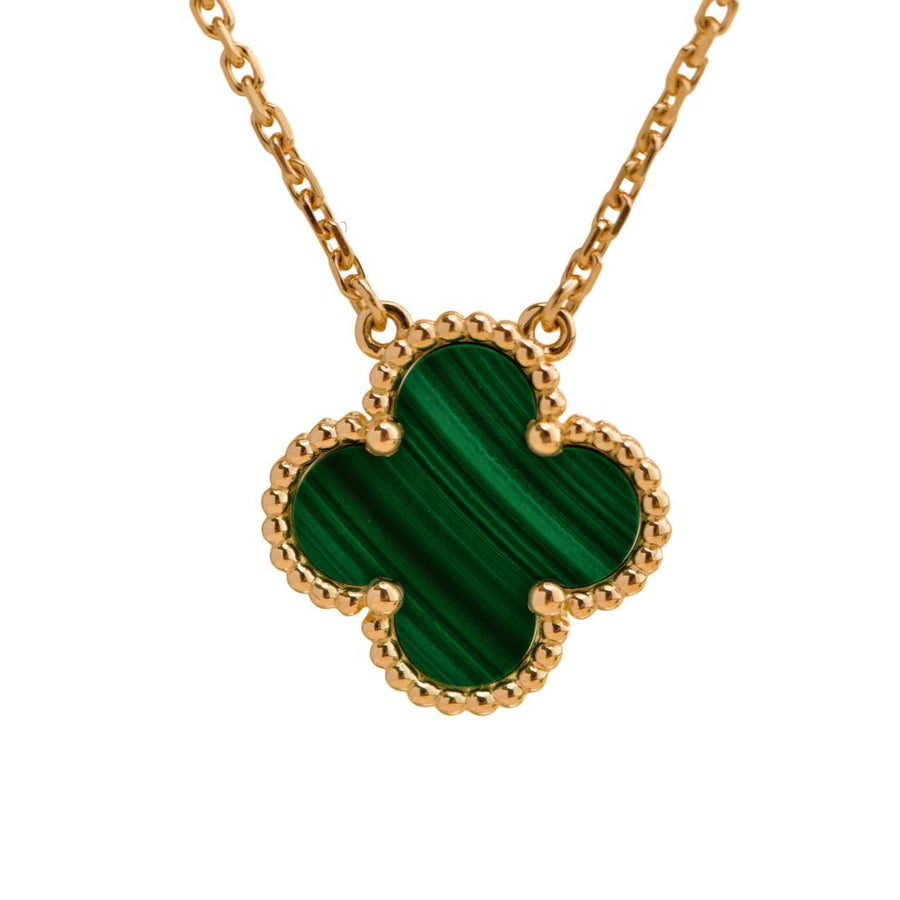 Preloved Van Cleef & Arpels Vintage Alhambra Malachite 18K Yellow Gold Pendant Necklace